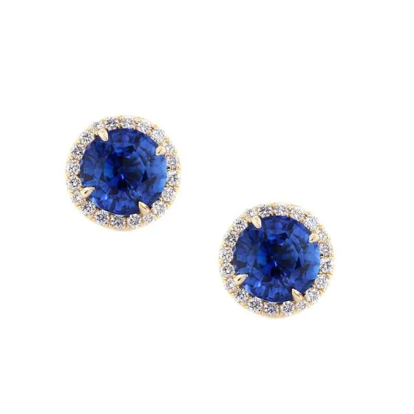 Sapphire Halo Stud Earrings Joe Escobar Diamonds Campbell, CA