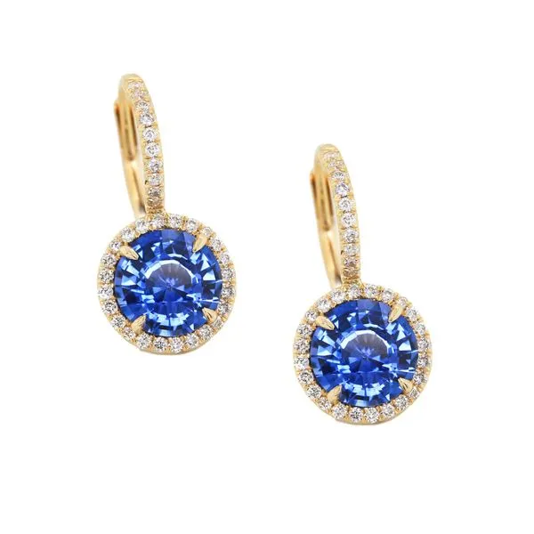Blue Sapphire Halo Drop Earrings Joe Escobar Diamonds Campbell, CA