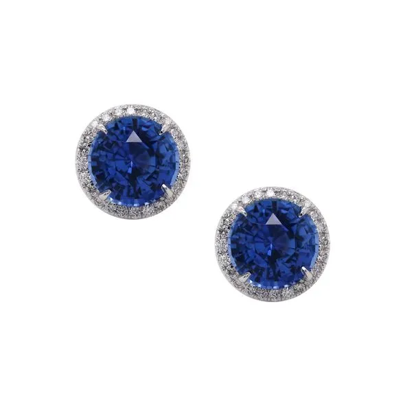 Sapphire Stud Halo Earrings 3ct twt Joe Escobar Diamonds Campbell, CA