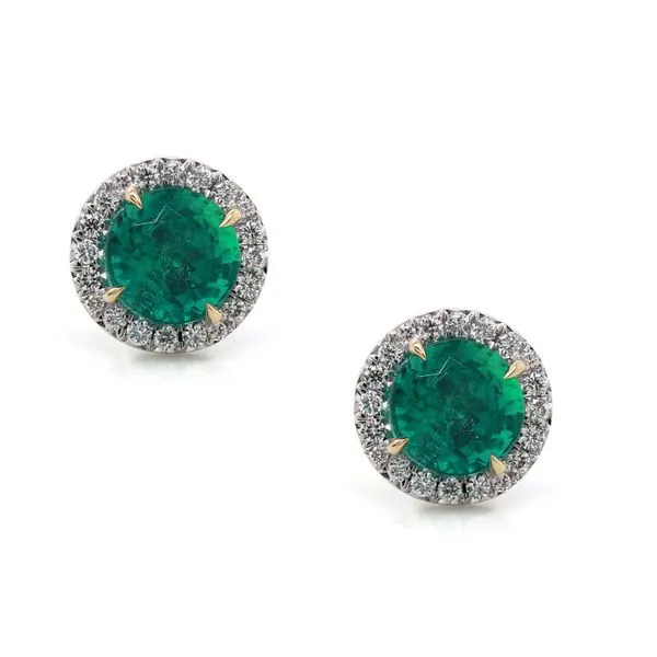 Emerald Halo Stud Earrings Joe Escobar Diamonds Campbell, CA