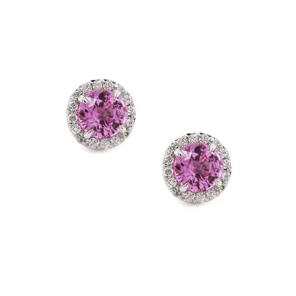 Pink Sapphire Halo Stud Earrings Joe Escobar Diamonds Campbell, CA
