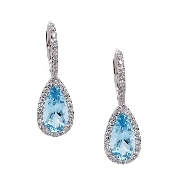 Pear Aquamarine Halo Drop Earrings Joe Escobar Diamonds Campbell, CA