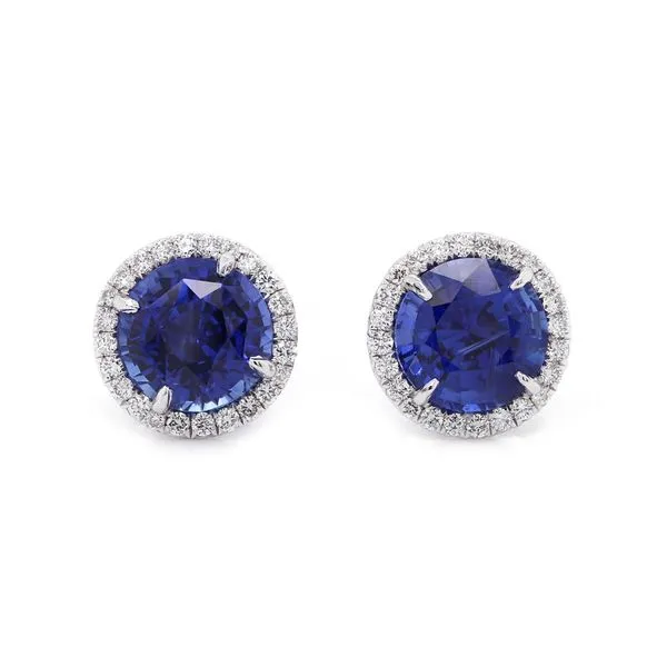 Sapphire Halo Stud Earrings Joe Escobar Diamonds Campbell, CA
