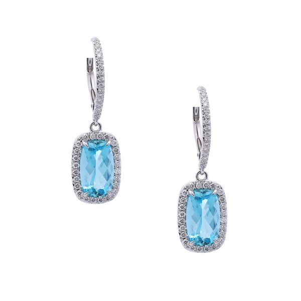 Aquamarine Halo Drop Earrings Joe Escobar Diamonds Campbell, CA