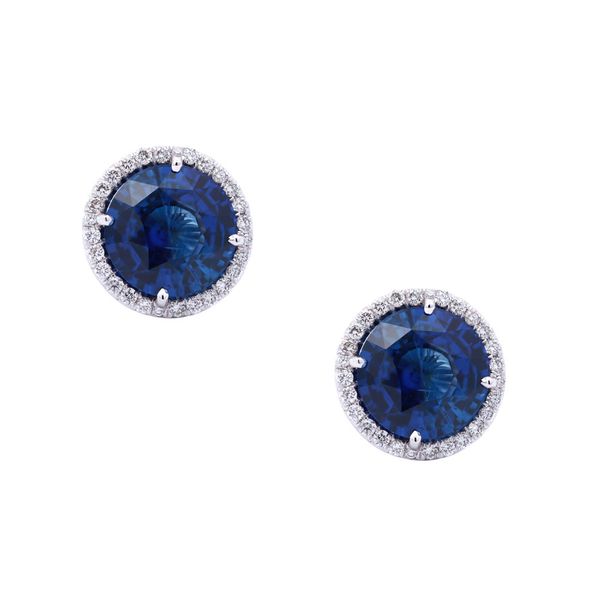 Round Blue Sapphire Halo Stud Earrings Joe Escobar Diamonds Campbell, CA