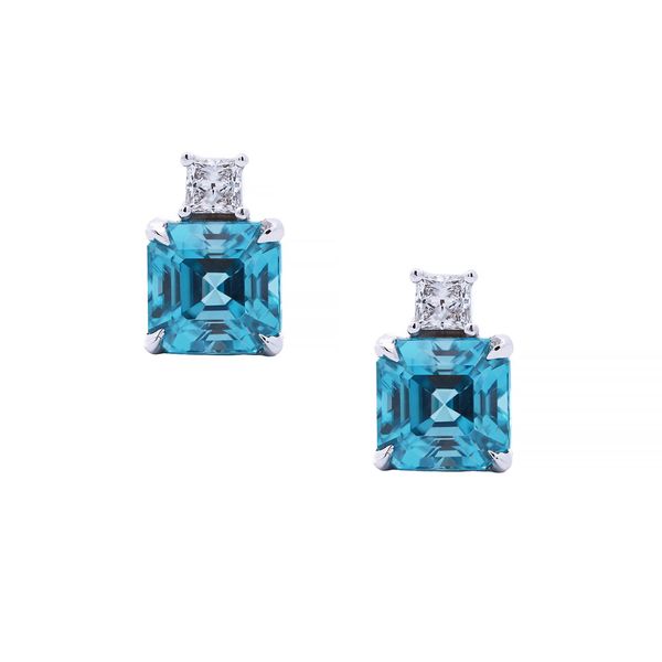 Asscher Cut Blue Zircon Drop Earrings Joe Escobar Diamonds Campbell, CA