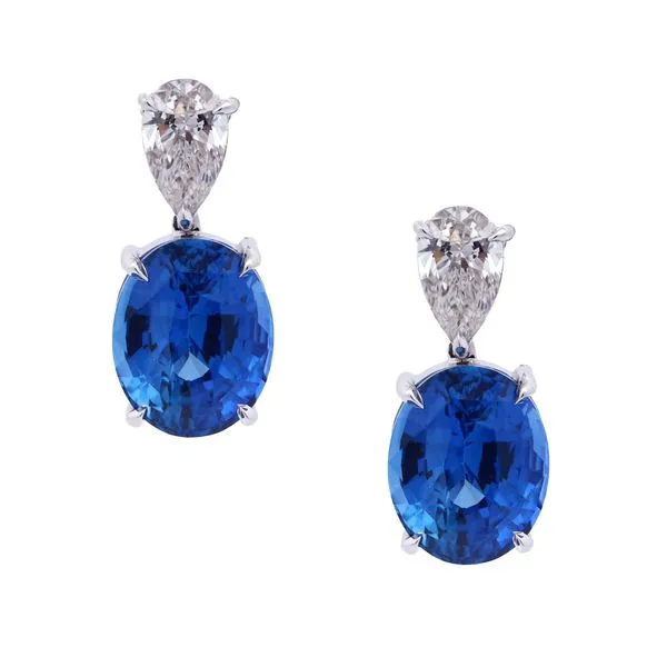 Oval Blue Sapphire Drop Earrings Joe Escobar Diamonds Campbell, CA