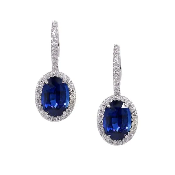 Oval Sapphire Drop Halo Earrings Joe Escobar Diamonds Campbell, CA