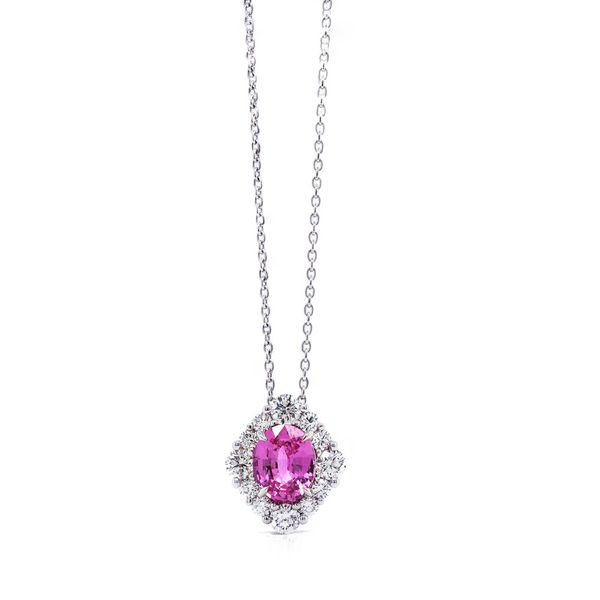 Pink Sapphire Halo Pendant Joe Escobar Diamonds Campbell, CA