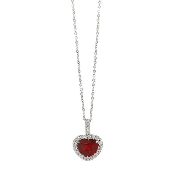 Unheated Ruby Heart Halo Pendant Joe Escobar Diamonds Campbell, CA