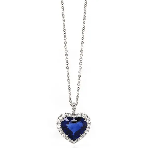 Heart Blue Sapphire Halo Pendant Joe Escobar Diamonds Campbell, CA
