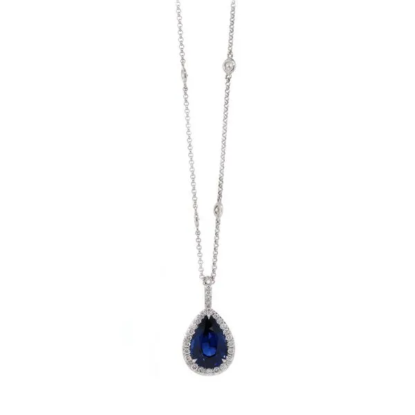 Blue Sapphire Pear Halo Pendant Joe Escobar Diamonds Campbell, CA