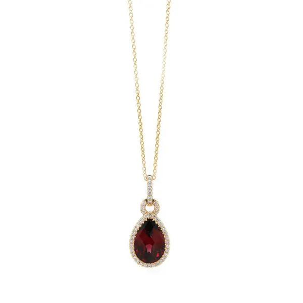 Pear Shape Garnet Halo Pendant Joe Escobar Diamonds Campbell, CA