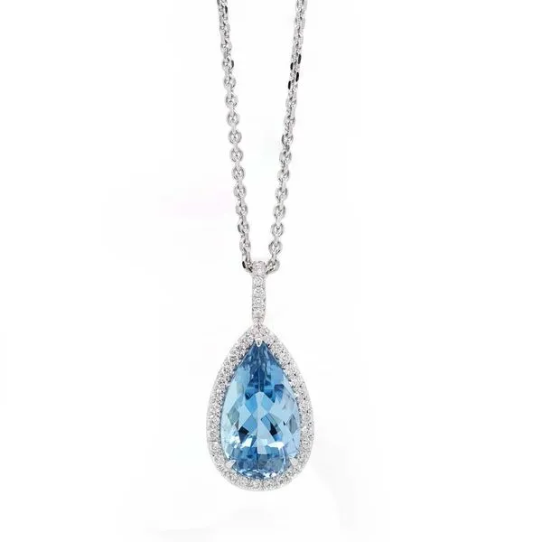 Pear Aquamarine Halo Pendant Joe Escobar Diamonds Campbell, CA