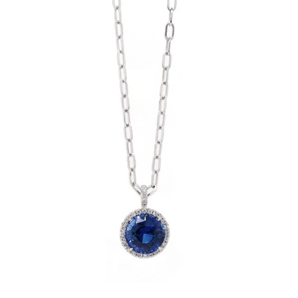 Round Sapphire Halo Pendant Joe Escobar Diamonds Campbell, CA