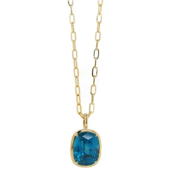 Cushion Blue Zircon Bezel Pendant Joe Escobar Diamonds Campbell, CA
