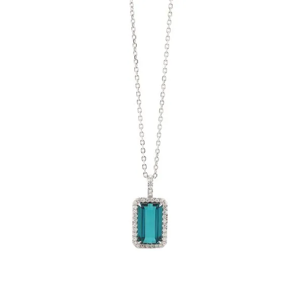 Blue-Green Tourmaline Halo Pendant Joe Escobar Diamonds Campbell, CA