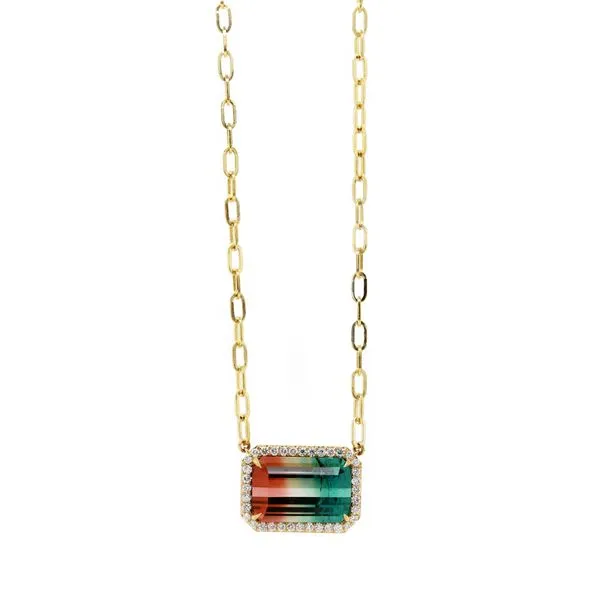 Bi-Color Tourmaline Halo Pendant Joe Escobar Diamonds Campbell, CA
