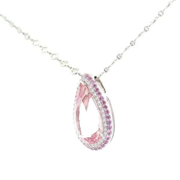 Morganite Pear Double Halo Pendant Image 2 Joe Escobar Diamonds Campbell, CA