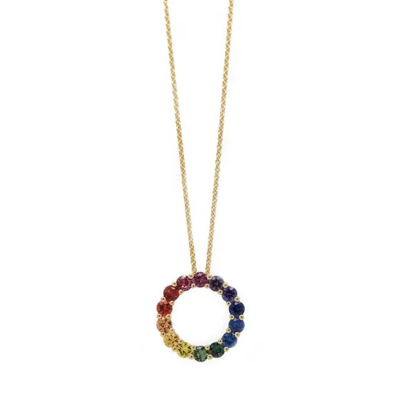 Rainbow Sapphire Circle Pendant Joe Escobar Diamonds Campbell, CA