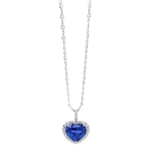 Heart Shape Blue Sapphire Halo Pendant Joe Escobar Diamonds Campbell, CA