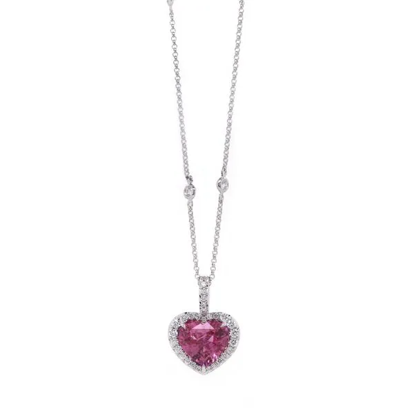 Heart Shape Pink Sapphire Halo Pendant Joe Escobar Diamonds Campbell, CA
