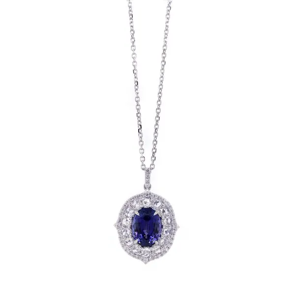 Tanzanite and Rose Cut Diamond Halo Pendant Joe Escobar Diamonds Campbell, CA