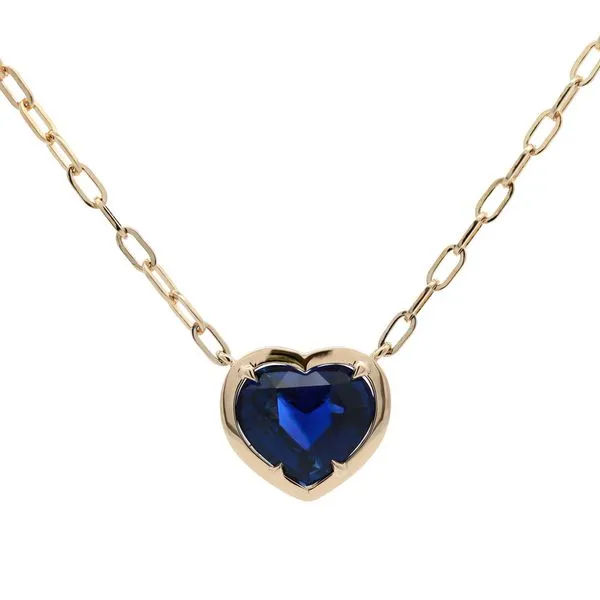 Heart Blue Sapphire Bezel Pendant Joe Escobar Diamonds Campbell, CA