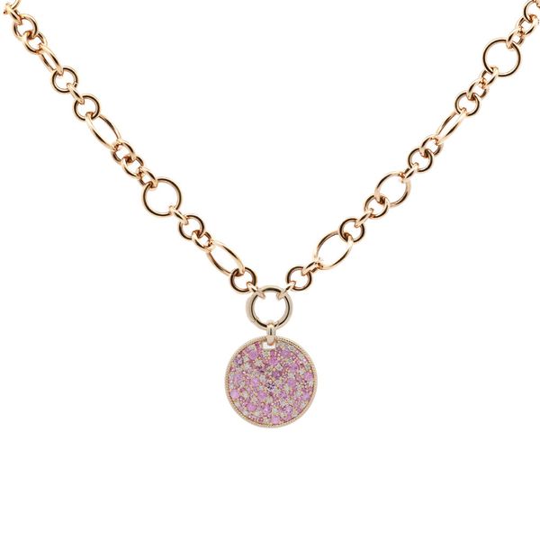 Pink Sapphire and Diamond Charm Necklace Joe Escobar Diamonds Campbell, CA