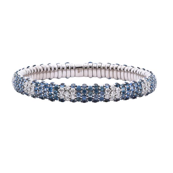 Expandable Blue Sapphire and Diamond Bangle Bracelet Joe Escobar Diamonds Campbell, CA