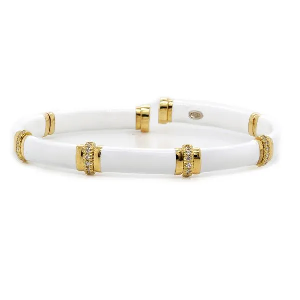 White Enamel Bracelet with Pave Diamonds Joe Escobar Diamonds Campbell, CA