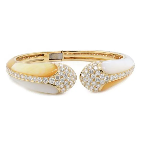Diamond and Mother of Pearl Bangle Bracelet Joe Escobar Diamonds Campbell, CA