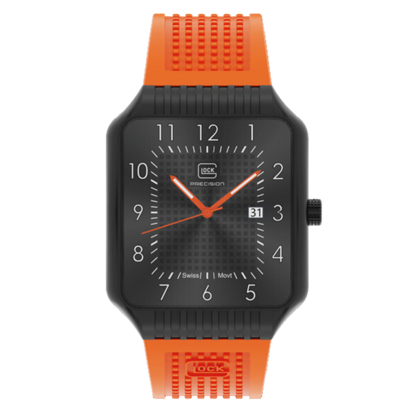 Glock Black Steel Watch with Orange Silicone Band Falls Jewelers Concord, NC