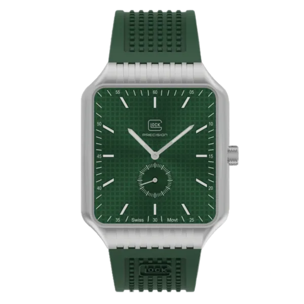 Glock Silver Steel Watch with Green Silicone Band Falls Jewelers Concord, NC
