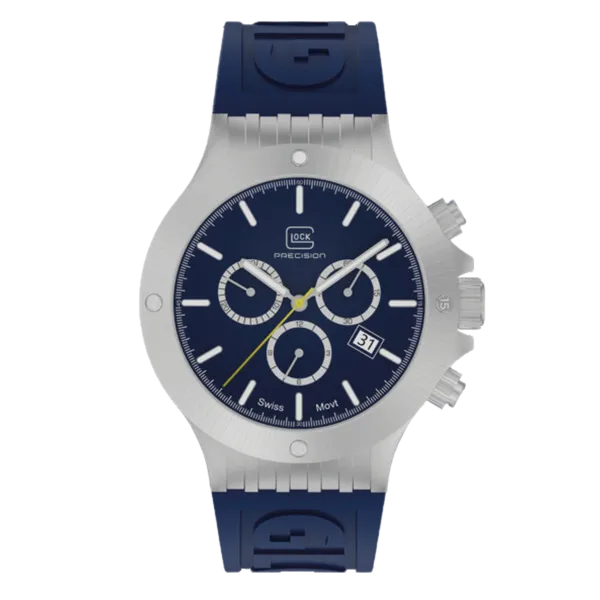 Glock Silver Steel Watch with Blue Band