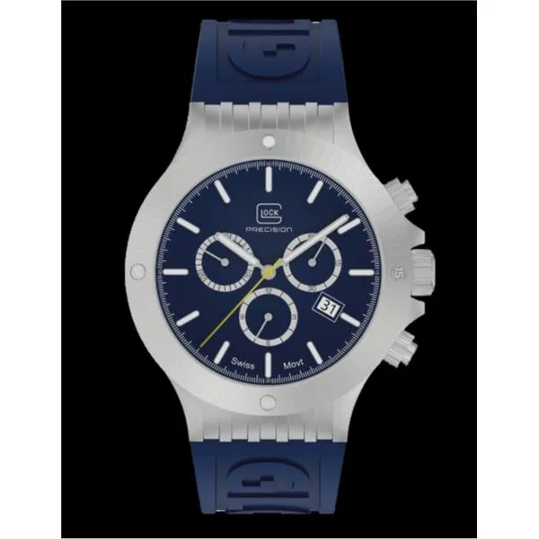 Glock Silver Steel Watch with Blue Band