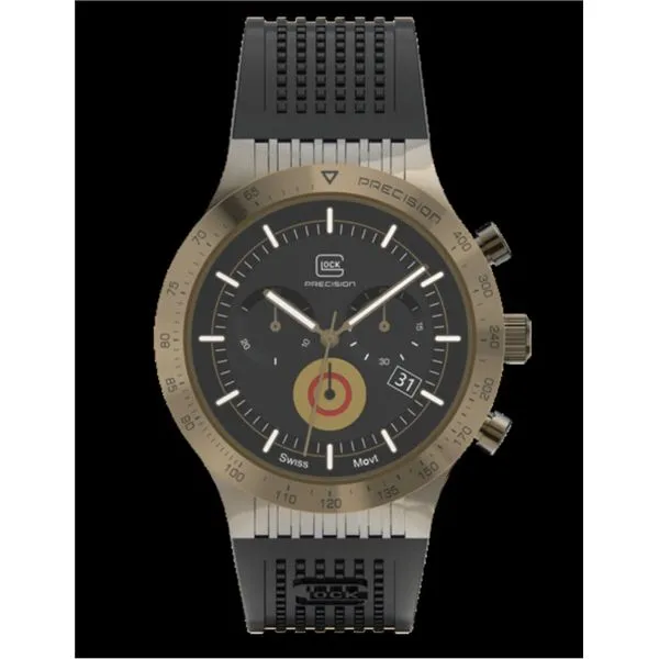 Glock Khaki Steel Watch with Black Silicone Band
