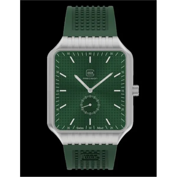 Glock Silver Steel Watch with Green Silicone Band