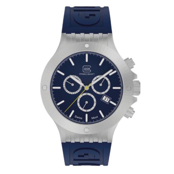 Glock Silver Steel Watch with Blue Band Falls Jewelers Concord, NC