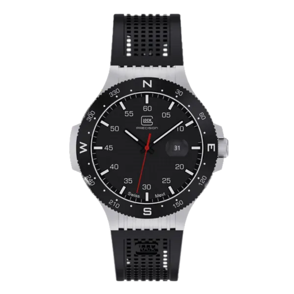 Glock Black and Silver Steel Watch with Black Silicone Band Falls Jewelers Concord, NC