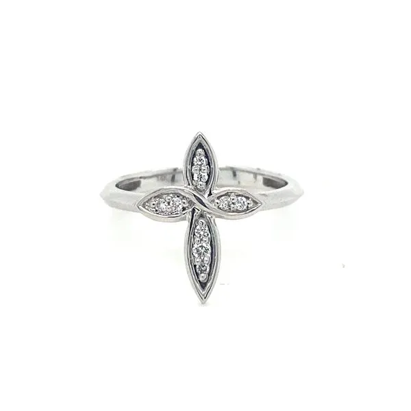 14K White Gold Petal Cross Diamond Ring Falls Jewelers Concord, NC
