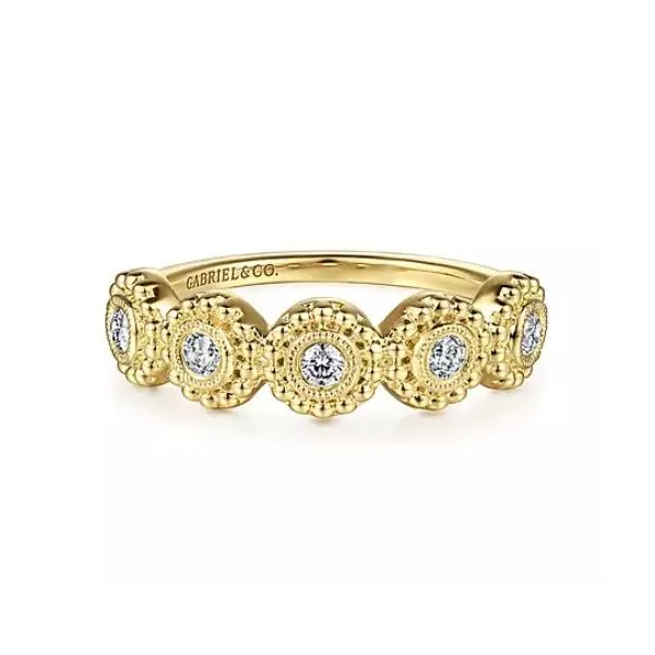 14K Yellow Gold Dianmond Round Shape Bujukan Stackable Ring similar item image