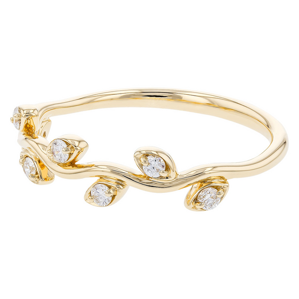 14K Yellow Gold Diamond Leaf Ring Image 2 Falls Jewelers Concord, NC