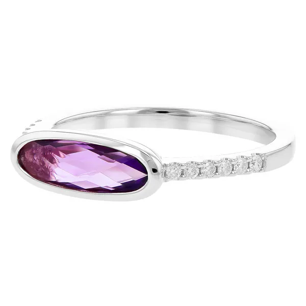 14K White Gold East-to-West Amethyst and Diamond Ring Image 3 Falls Jewelers Concord, NC