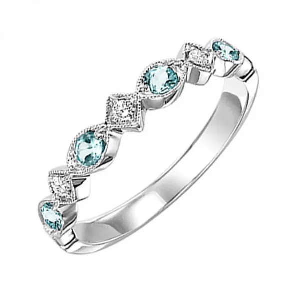 14KW 0.05ctw Diamond and 0.17ctw Blue Topaz Ring