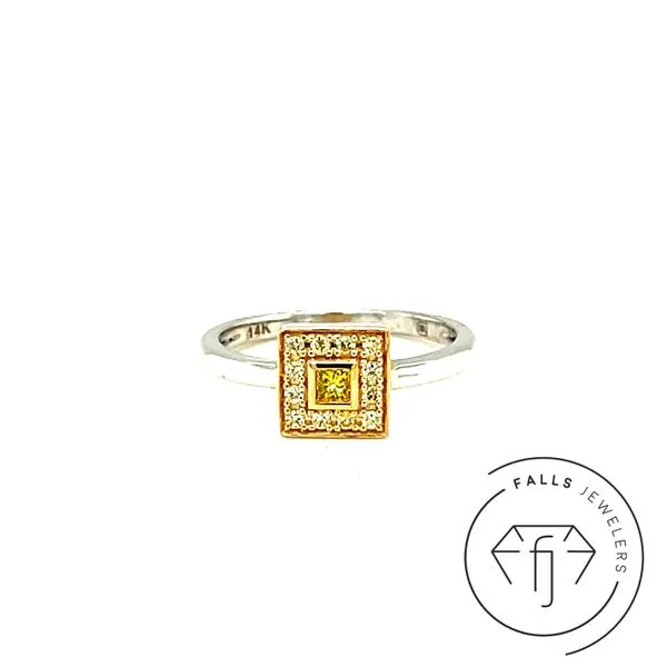 14K White & Yellow Gold Fancy Color Diamond Ring