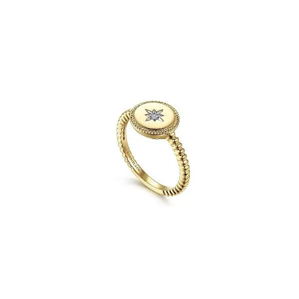 14K Yellow Gold Round Diamond Star Bujukan Signet Ring