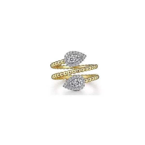 14K White-Yellow Gold Bujukan Wrap Ring with Teardrop Dia...