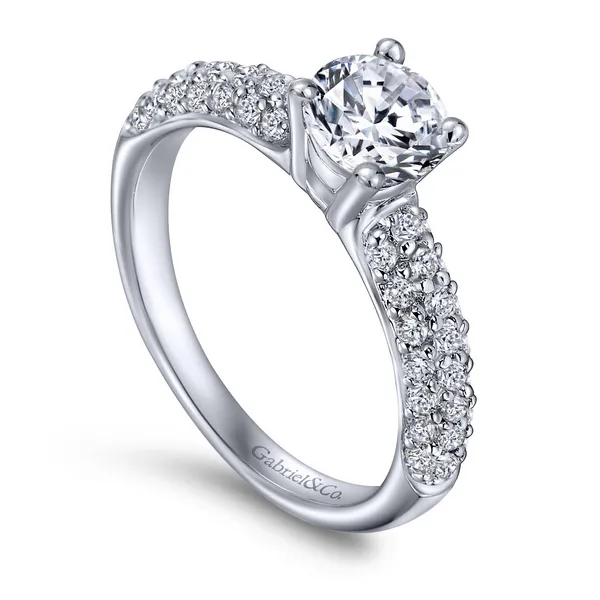 14K White Gold Double-Row Diamond Semi-Mount Ring