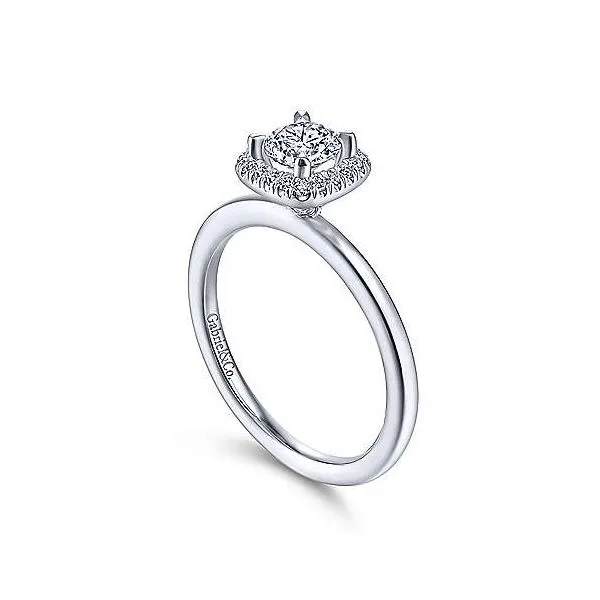 14K White Gold Cushion Halo Diamond Semi-Mount Ring